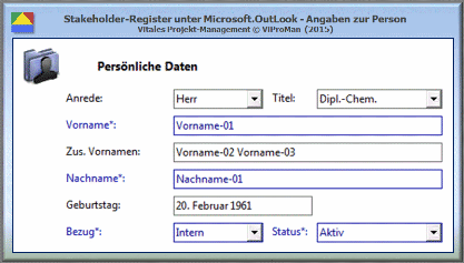 Stakeholder-Register unter Microsoft.OutLook - Angaben zur Person [ViProMan, 10.2015]