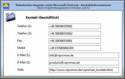 Stakeholder-Register unter Microsoft.OutLook - Kontaktinformationen [ViProMan, 10.2015]