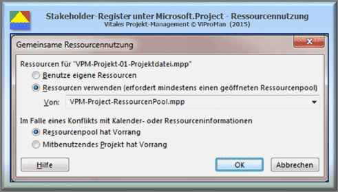 Microsoft.Project - Ressourcenpool:  Anbindung an den Ressourcenpool [ViProMan, 11.2015]