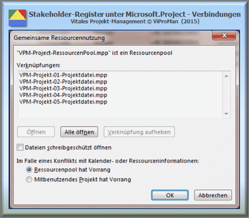 Microsoft.Project - Ressourcenpool:  Angebundene Projekt-Dateien [ViProMan, 11.2015]
